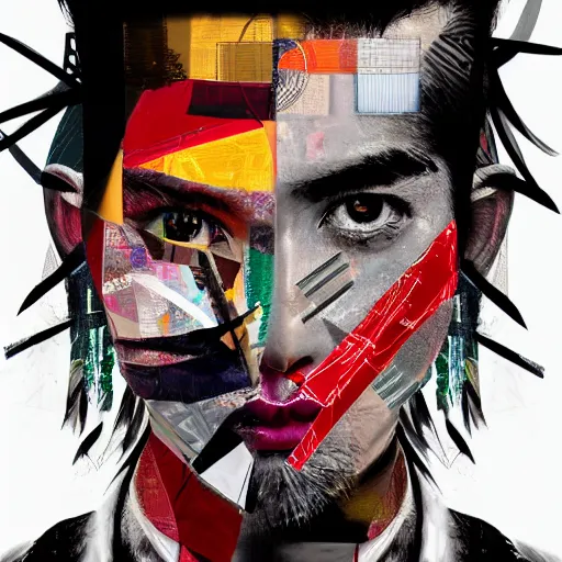 Prompt: modern samurai, contemporary collage, highly detailed, digital painting, 4 k, hdr, punk, fashion, smooth, sharp focus, art by nick knight, sandra chevrier and john hoyland