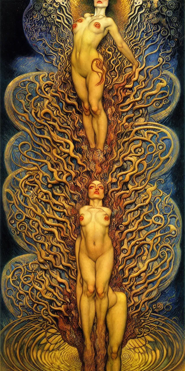 Image similar to Divine Chaos Engine by Karol Bak, Jean Delville, William Blake, Gustav Klimt, and Vincent Van Gogh, symbolist, visionary