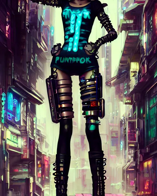 Prompt: concept art of a cyberpunk girl, wearing tight futurstic punkrock clothes, standing in a cyberpunk alley | | cute - fine - fine details by stanley artgerm lau, brush strokes, wlop, rossdraws, james jean, andrei riabovitchev, marc simonetti, and sakimichan, trending on artstation