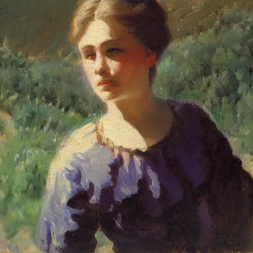 Image similar to a beautiful woman posing in the mountains, oil painting, 1 8 7 0,