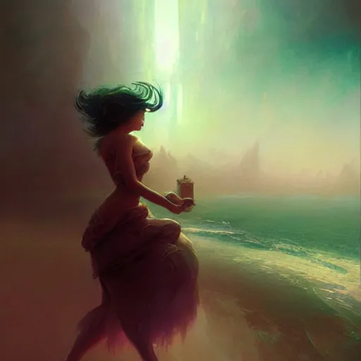 Image similar to ''cinematic shot'' anime demi - human creature with beutiful face and hair dressed like a princess made by ivan aivazovsky, peter mohrbacher, greg rutkowski volumetric light effect broad light oil painting painting fantasy art style sci - fi art style realism premium prints available artwork unreal engine