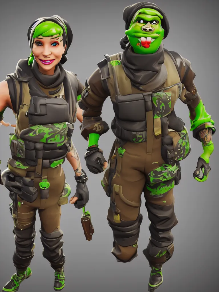 Image similar to fortnite character, anthropomorphic pickle, kind eyes and a derpy smile. flak jacket, ammo bandolier, cargo pants, black combat boots. fortnite style, unreal engine