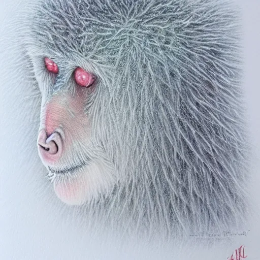 Image similar to Colored pencil art on paper, Frost Ice Monkey, highly detailed, artstation, MasterPiece, Award-Winning, Caran d'Ache Luminance