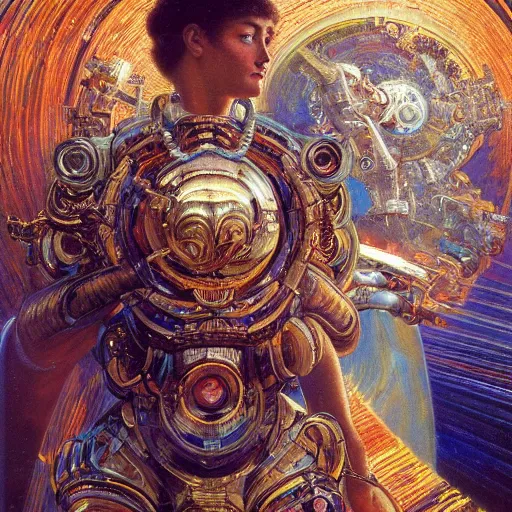 Prompt: highly detailed portrait of an optical illusion dmt entity mecha, painting by gaston bussiere, craig mullins, j. c. leyendecker, lights, art by ernst haeckel, john william godward, hammershøi, alex grey, dmt, symmetric, masterpiece