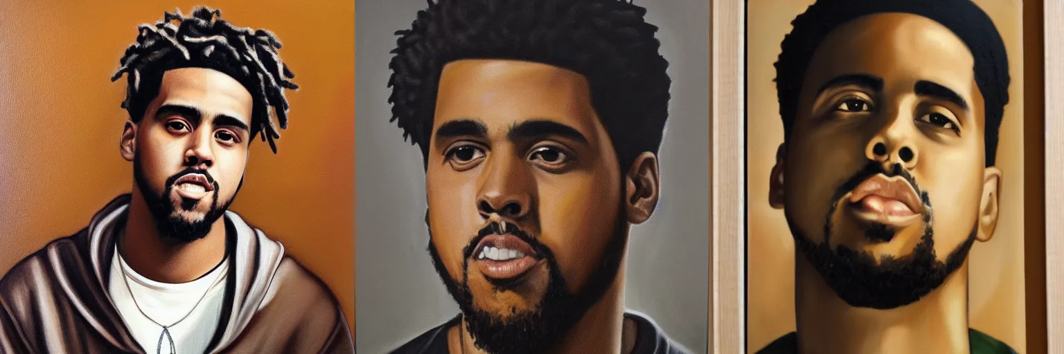 Prompt: an oil painting portrait of J. Cole, sepia tone, dramatic