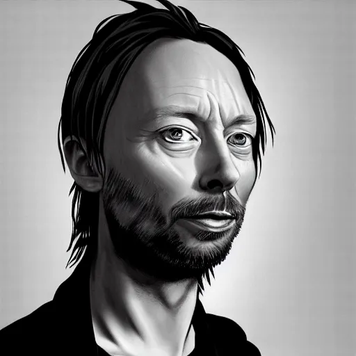 Prompt: thom yorke, pretty face, more details, in style by evangelion,