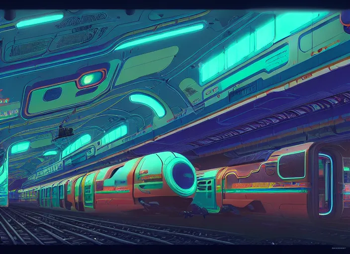 Prompt: a luminescent cyberpunk train by paolo eleuteri serpieri and tomer hanuka and chesley bonestell and daniel merriam and tomokazu matsuyama, unreal engine, high resolution render, featured on artstation, octane, 8 k, highly intricate details, vivid colors, vector illustration