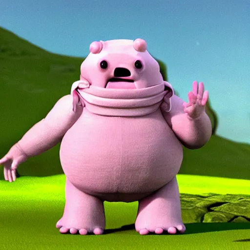 Image similar to a friendly Tardigrade smiling and waving, cgi character, children's movie-art