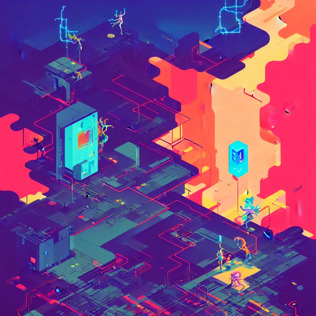 Image similar to a micro-service deployed to a datacenter, road, connector, defence, wall, cloud, security, logo, cyber, attack vector, trending on Artstation, painting by Jules Julien, Leslie David and Lisa Frank and Peter Mohrbacher and Alena Aenami and Dave LaChapelle muted colors with minimalism