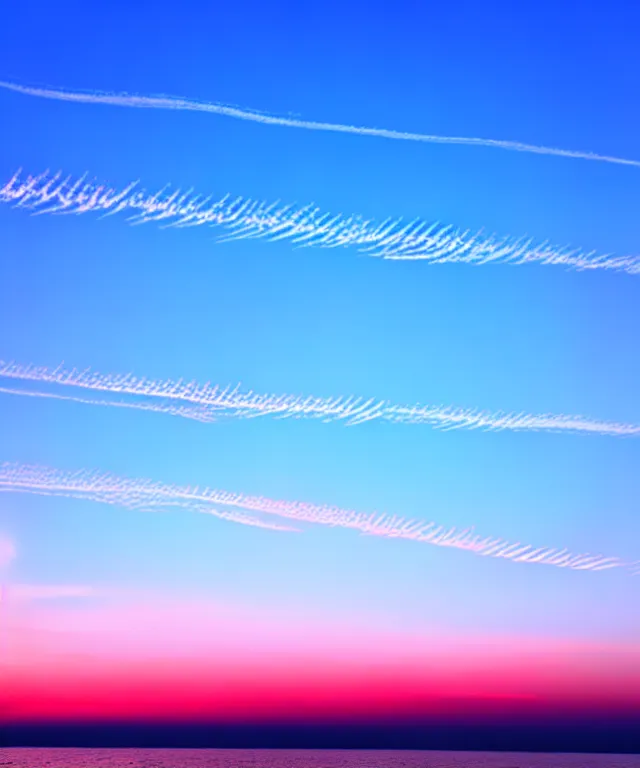 Image similar to thin cloud streaks in cursive on clear blue sky sunset