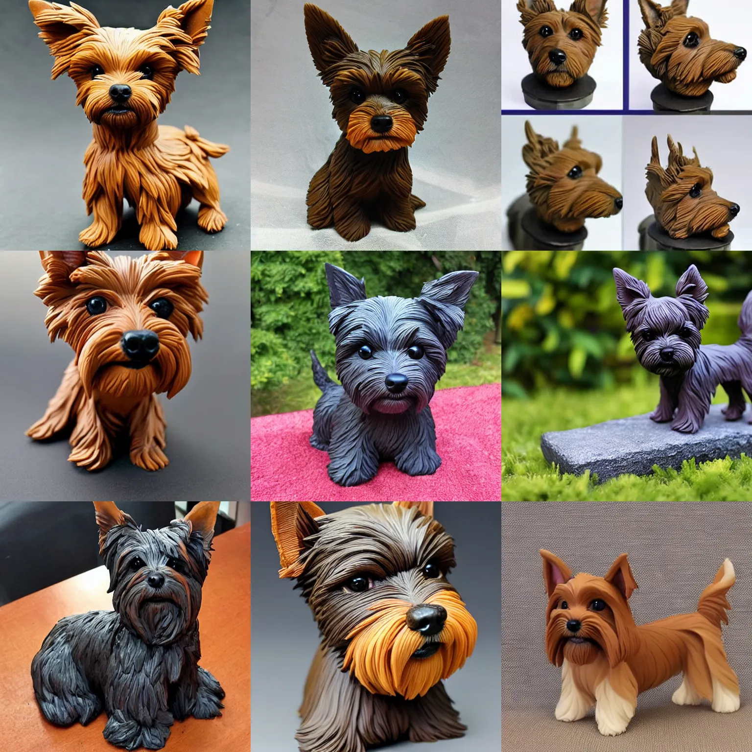 Prompt: a beautiful sculpture of a very cute yorkshire terrier made out of polyclay.