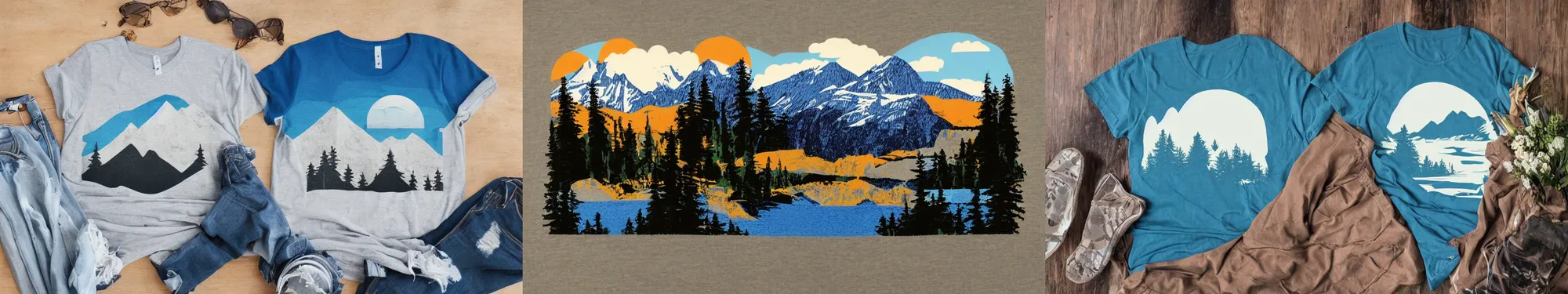 Prompt: lakeside mountains, screen print t shirt