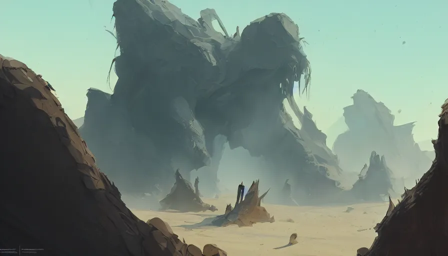 Prompt: concept art by jama jurabaev, cel shaded, cinematic shot, trending on artstation, high quality, brush stroke, the research team is investigating the remains of an ancient monster buried in the desert