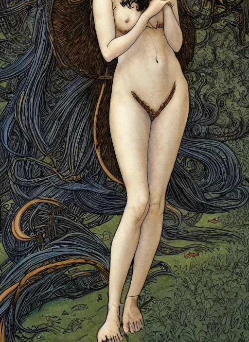 Image similar to dramatic ethereal full length illustration of Phoebe Cates in the style of Rebecca Guay, full slim body, not realistic, sharp focus, 8k high definition, insanely detailed, intricate, elegant