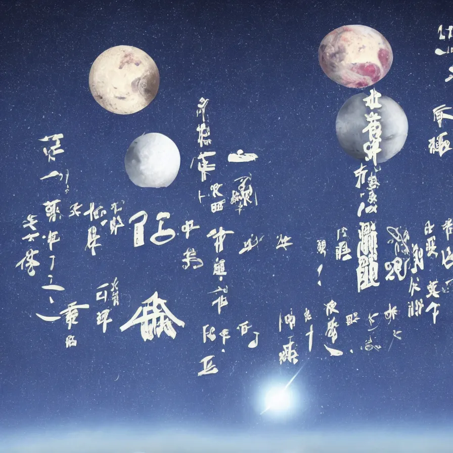 Image similar to A surreal realistic image of Whats up there kanji ##UFO ABOVE## , UFOS, KANJI, Japanese KANJI, kanji, 8k