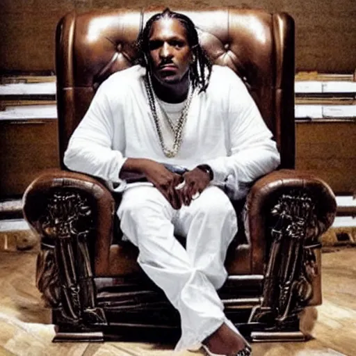 Prompt: pusha t sitting on a throne that is made of cocaine