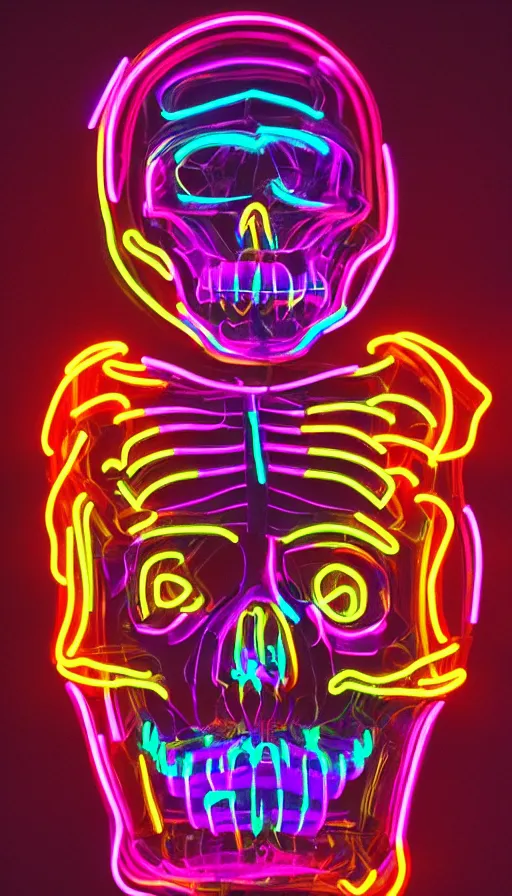 Image similar to skeleton made of neon lights, portrait, 3 d cartoon, pixar, sharp focus, film grain