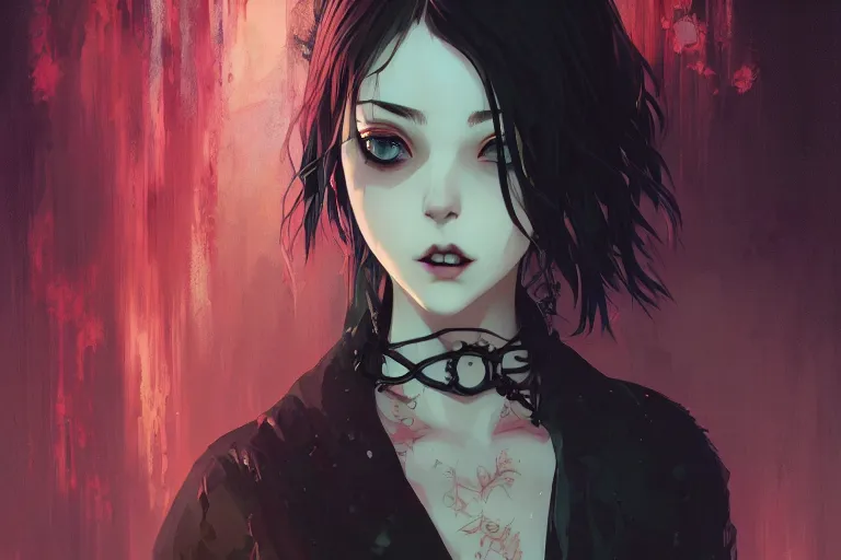 Image similar to portrait of beautiful gothic girl, cute face, intricate, highly detailed, digital painting, official media, anime key visual, concept art, rich vivid colors, ambient lighting, sharp focus, illustration, art by wlop and ilya kuvshinov and makoto shinkai