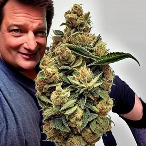 Prompt: beautiful giant marijuana bud as a nathan fillion