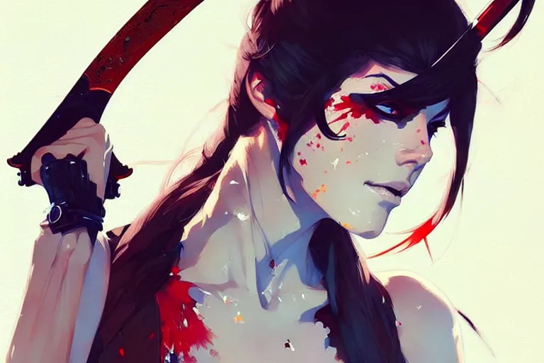 Image similar to a ultradetailed beautiful panting of a stylish woman with a sword, by conrad roset, greg rutkowski and makoto shinkai, trending on artstation