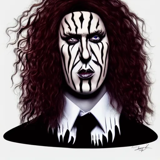 Prompt: portrait of weird Al yankovic in black metal makeup 8k highly detailed.