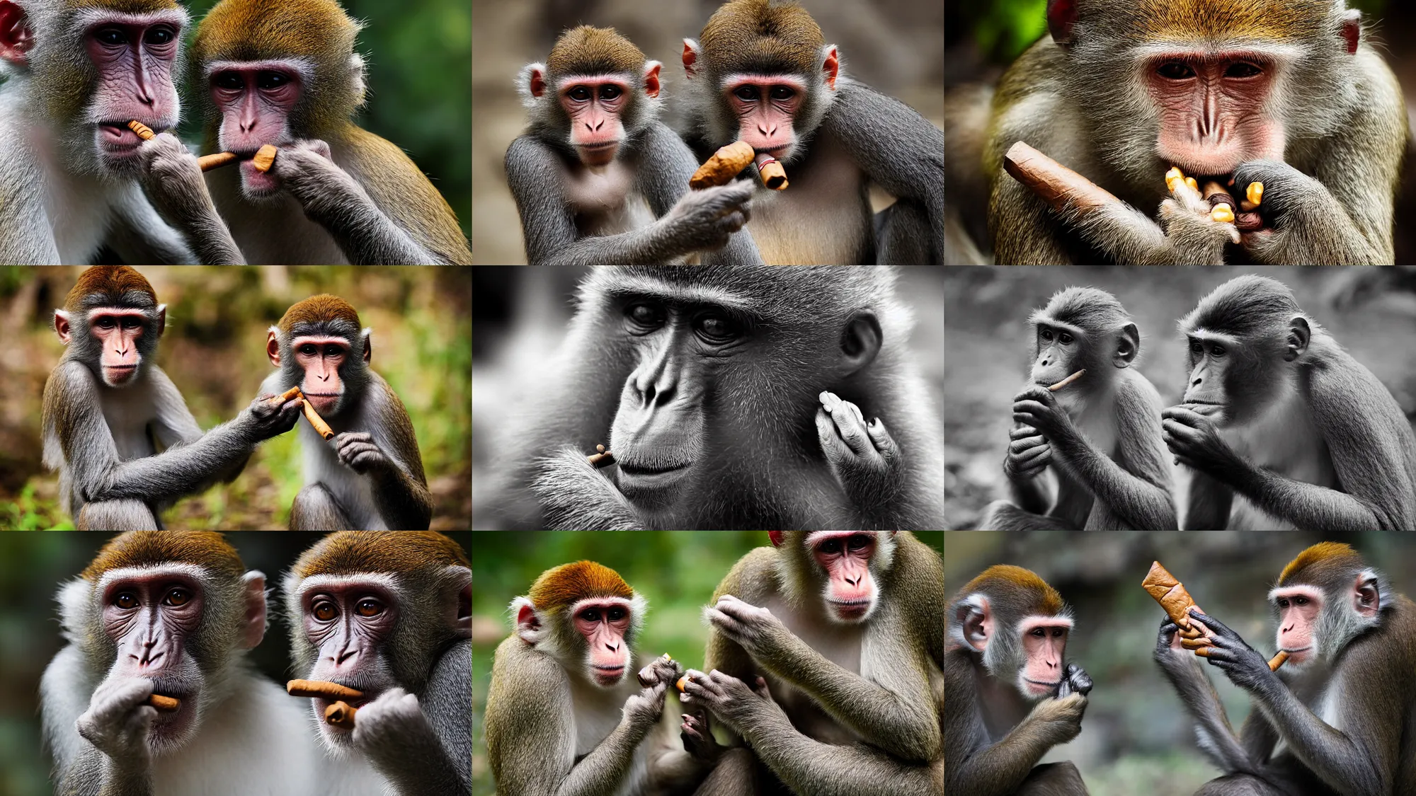 Prompt: monkey smoking a cigar, photograph, national geographic