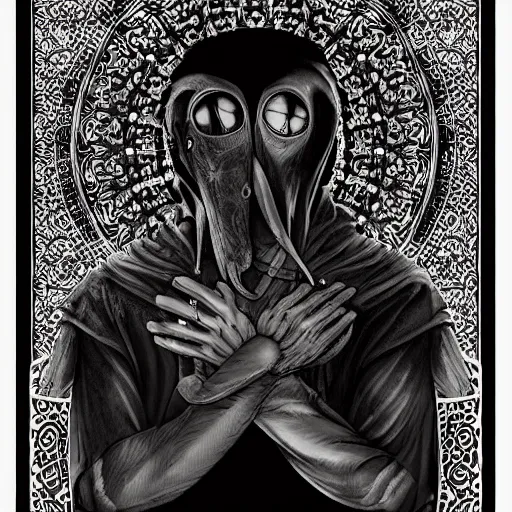 Image similar to 4K headshot portrait of godlike Plague Doctor of Nazareth with defined arms and open hands and bloody clothes with giant mandala wings , intricate face , flawless anime cel animation by Kentaro Miura, psychedelic , highly detailed upper body , professionally post-processed , beautiful, scary, symmetry accurate features, epic, octane rendered, anime masterpiece, accurate by Craig Mullins, ilya kuvshinov, krenz cushart, epic , artgerm trending on artstation by Edward Hopper and Dan Mumford and WLOP and Rutkovsky, beksinski carl spitzweg moebius and tuomas kocar, intricate artwork by caravaggio, Unreal Engine 5, Lumen, Nanite