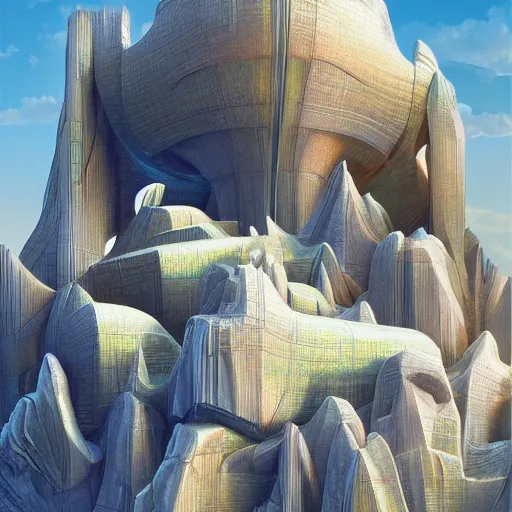 Image similar to modular modernist bauhaus jeff koons style neverending story canyon temple, ultra realistic, concept art, intricate details, serious, highly detailed, photorealistic, octane render, 8 k, unreal engine, art by todd mcfarlane and artgerm and greg rutkowski and alphonse mucha