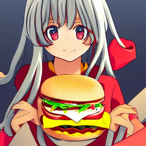 Prompt: a cheeseburger as an anime girl, anime, detailed, pixiv