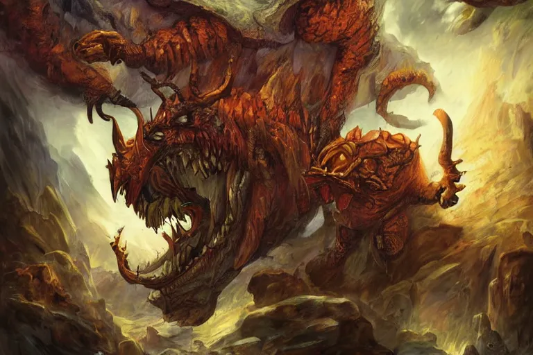 Prompt: Dungeons and Dragons monster by Pieter Paul Rubens and Alphonse Much, poster colors, dramatic lighting, hyper detailed, dramatic camera angle