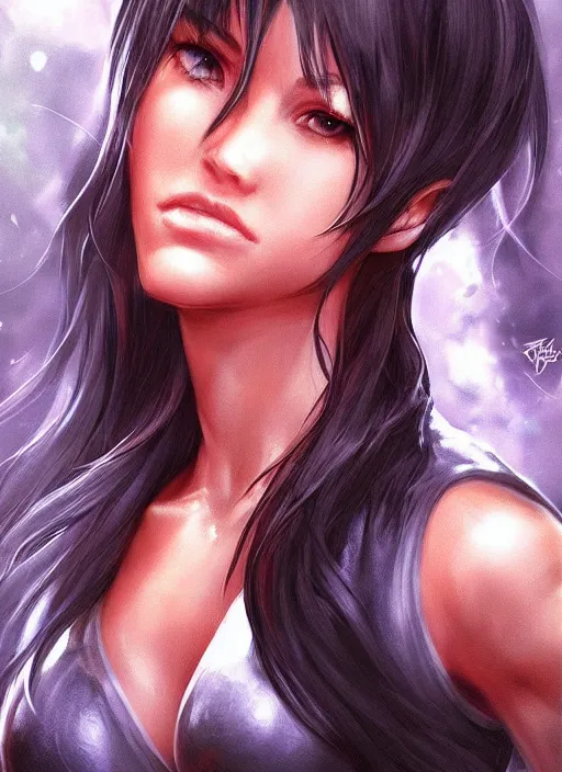 Image similar to beautiful portrait of a gorgeous personal trainer who looks like Tifa Lockhart , character design by Ross Tran, artgerm detailed, soft lighting