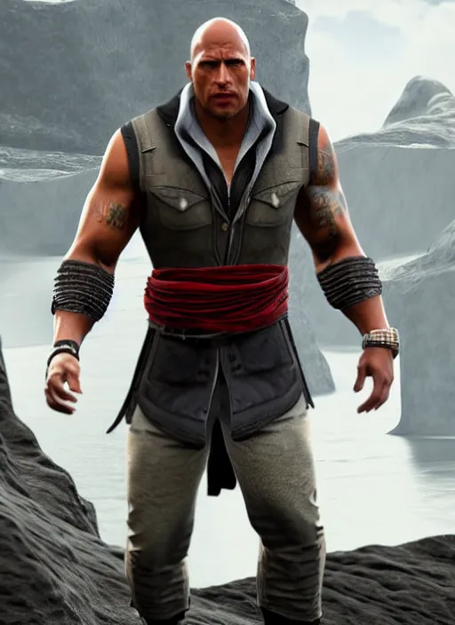 Prompt: dwayne johnson assassin creed, close up, 3 d rendering. unreal engine. amazing likeness. very detailed.