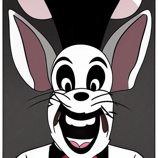 Image similar to A extremely highly detailed majestic hi-res beautiful, highly detailed portrait of a scary terrifying creepy cartoon rabbit standing up wearing pants and a shirt in the style of 1960's Walt Disney animation