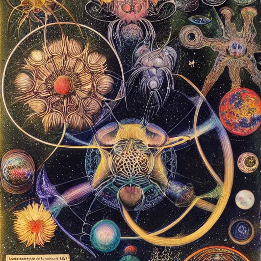 Prompt: Liminal space in outer space by Ernst Haeckel, colorized