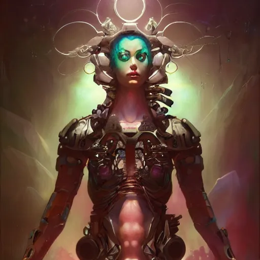 Image similar to portrait of a beautiful cybernetic enchantress, cyberpunk concept art by pete mohrbacher and seb mckinnon and beksinski and josan gonzales, digital art, highly detailed, intricate, sci-fi, sharp focus, Trending on Artstation HQ, deviantart, unreal engine 5, 4K UHD image