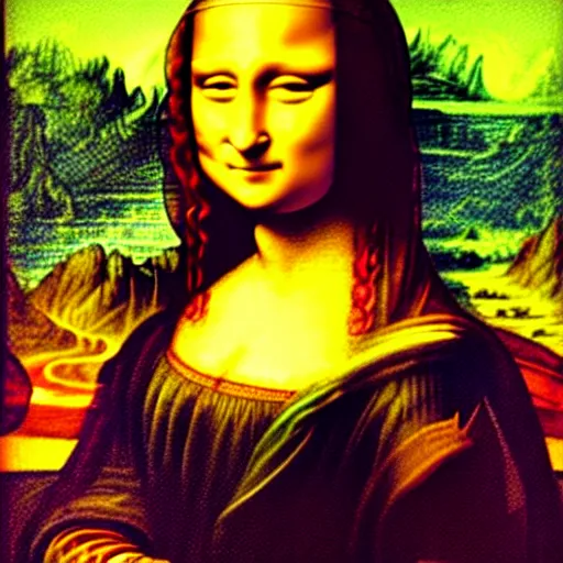 Prompt: mona lisa drawn by a child with crayons