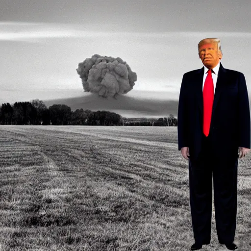 Image similar to trump with nuclear explosion in the background