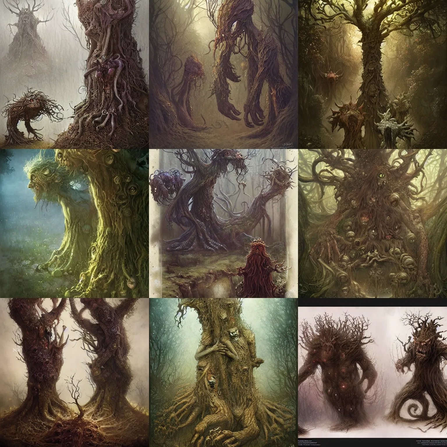 Prompt: tree monsters by brian froud, highly detailed, intricate, fantasy, concept art, lighting by greg rutkowski