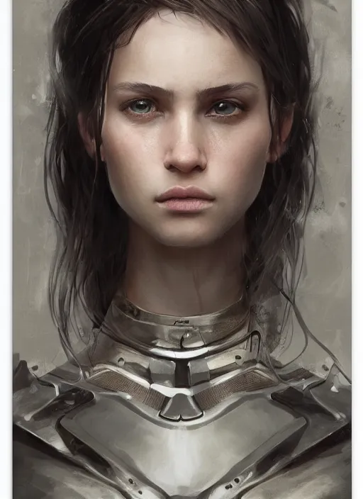 Prompt: a professional photographic portrait of a beautiful young girl, partially clothed in battle armor, olive skin, long dark hair, beautiful bone structure, symmetrical facial features, intricate, elegant, digital painting, concept art, smooth, sharp focus, illustration, beautifully framed, from Metal Gear, by Ruan Jia and Mandy Jurgens and Artgerm and William-Adolphe Bouguerea