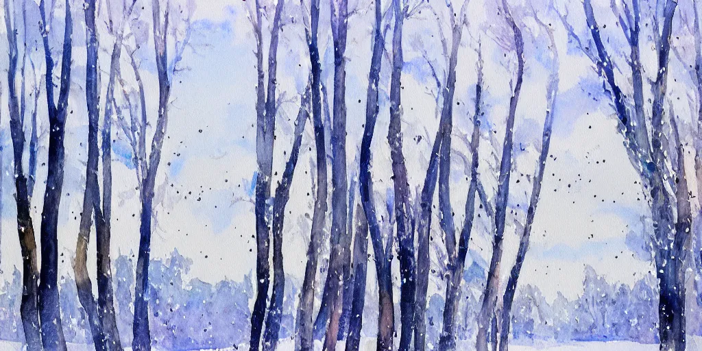 Image similar to a watercolor painting of trees in the snow by eero snellman, pixabay contest winner, modern european ink painting, watercolor, impressionism, painterly