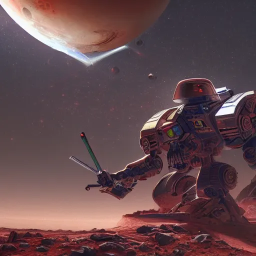 Prompt: mechas in for of mice are invading Mars with laser guns, sharp edges, extreme details, super resolution, stunning, breathtaking, award-winning concept art, extremely dramatic lighting, glowing light and shadow, atmospheric, cinematic, 8K,