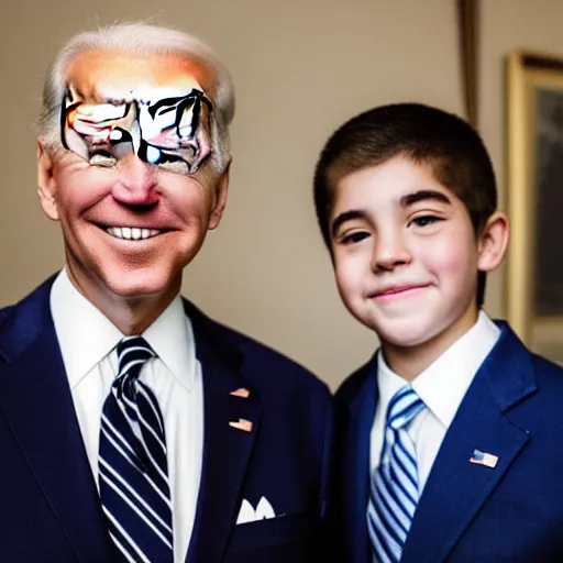 Image similar to A portrait photo of joe biden teams up with a teenage joe biden, perfect faces, 50 mm, award winning photography