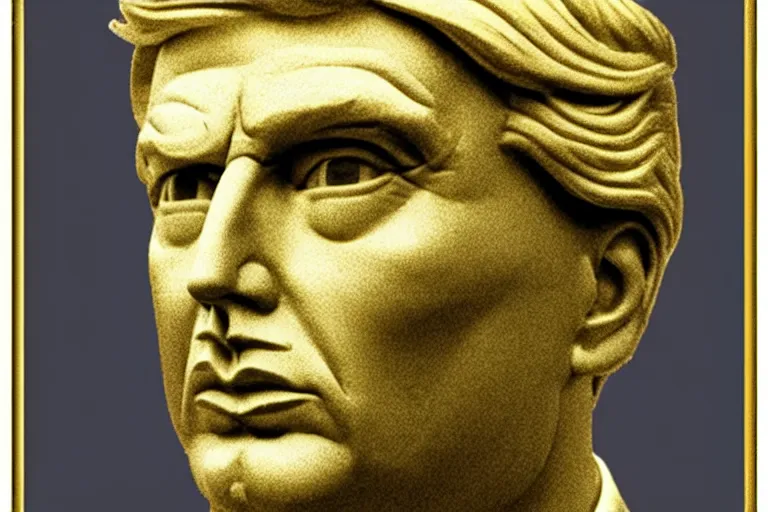 Image similar to a photo of top section of side trump head with a fibonacci golden cut curve is on picture