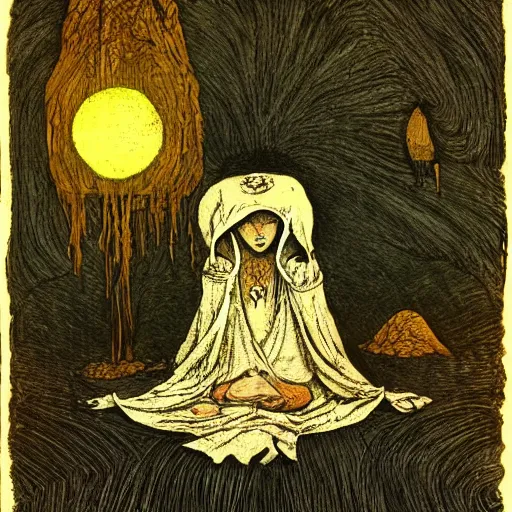 Image similar to A beautiful mixed mediart. Her cell is as bare as mine. She is sitting in the middle, hugging her knees, wrapped in a toga-like garment. scratch art by Shaun Tan, by Virginia Frances Sterrett, by Jean-Louis Forain elaborate