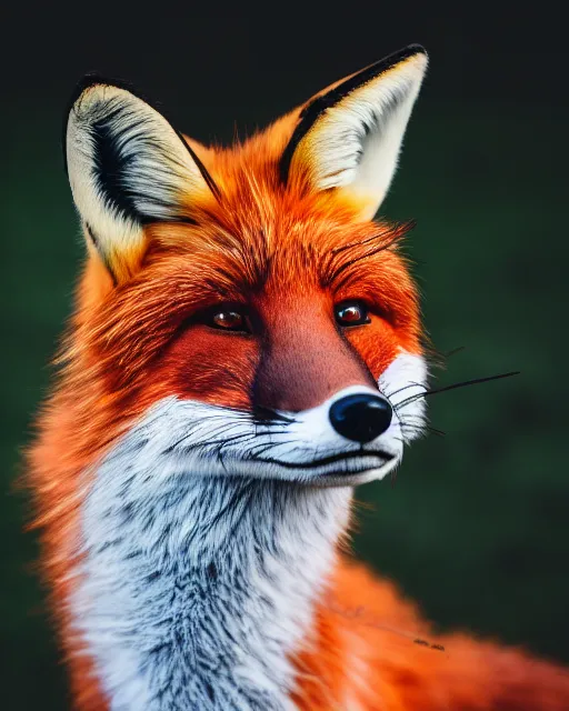 Prompt: portrait photo still of a fox fursuit, 8 k, 8 5 mm f 1. 8, fursuit