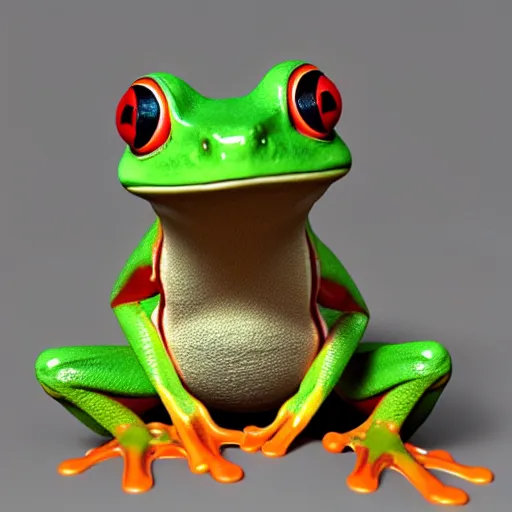 Prompt: a red - eyed tree frog, eye patch, 3 d model, high quality