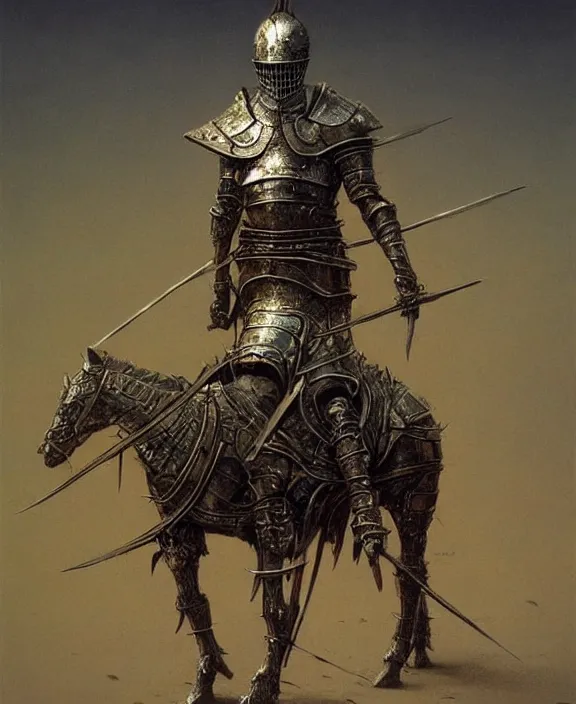 Image similar to royal grail knight ornament armor, dismounted, beksinski, trending on artstation