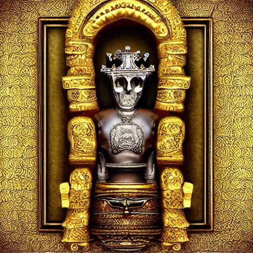 Image similar to Ornate Embellished Casket with Ancient Mummy King rising out Treasure Jewels Coins Dark Fantasy Art HDR