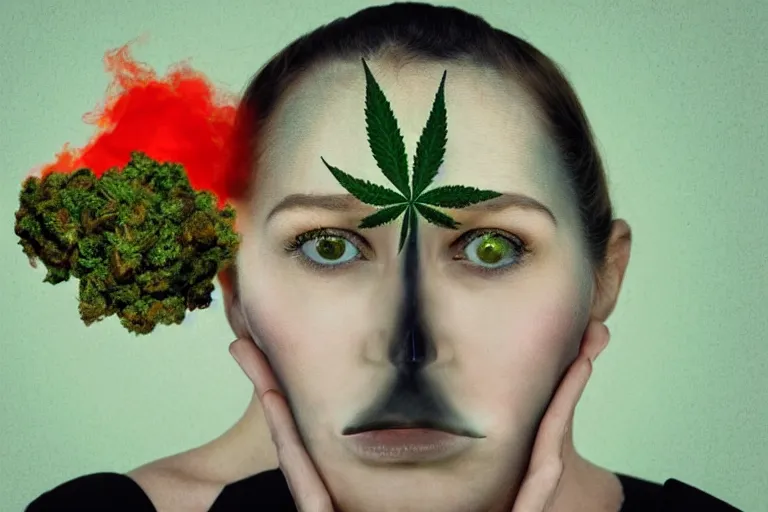 Prompt: a woman's face made out of smoke, marijuana, surreal, magritte, expression, slow