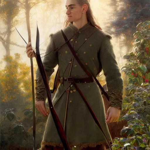 Prompt: a beautiful painting of attractive legolas the elf at the apple event, art photography, highly detailed painting by gaston bussiere, craig mullins, j. c. leyendecker 8 k, modern, apple event